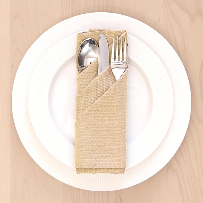 Encasa XO Light Beige Cloth Napkins Set of 6, 17"x17" | Solid Color Cotton Dinner Napkins | Washable & Reusable Wedding Napkins for Holiday Dinners, Party, & Everyday Table Decor