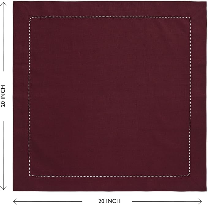 Solino Home Wine Napkins Set of 4 - Cotton Linen Hemstitch Dinner Napkins Cloth 20 x 20 Inch for Mothers Day - Handcrafted and Machine Washable
