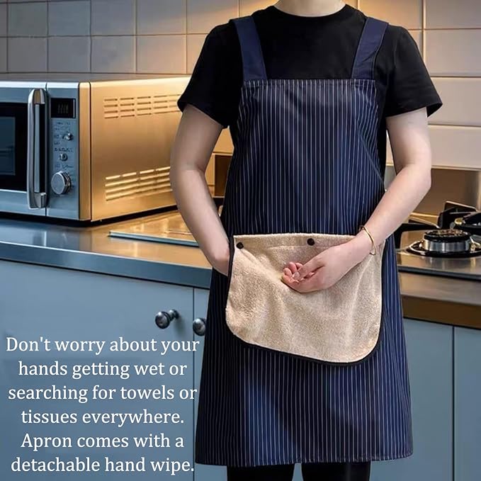 2 Pack Kitchen Apron with Hand Wipe,Water-drop Resistant with 2 Pockets Cooking Bib Aprons for Women Men Chef