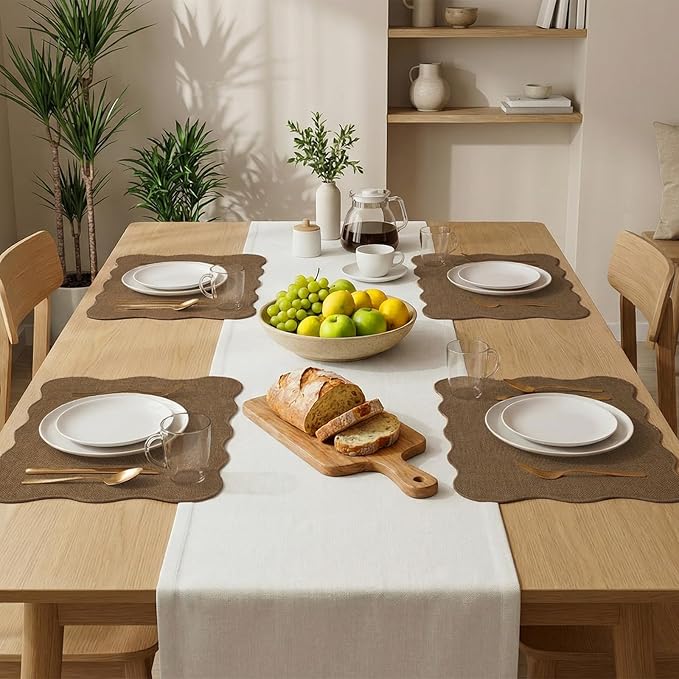 AHHFSMEI Faux Linen Placemats Set of 6 Heat Resistant Non-Slip Stain Proof Table Mats for Kitchen Dining Elegant Decor Place Mats (Brown)