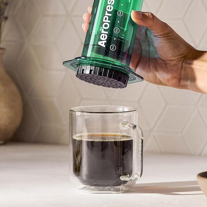 AeroPress Clear Green Coffee Press - All-in-One French Press, Pour-Over & Espresso Style Manual Brewer, 2 Min Brew for Less Bitterness, More Flavor, Small Portable Coffee Maker, Travel & Camping