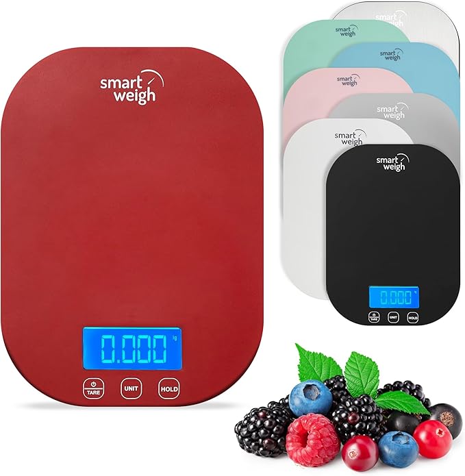 Smart Weigh Red Digital Kitchen Scale for Cooking, Weight Loss, Calorie Tracking, Baking, Food Portion Control, and Meal Prep - Accurate Measurements in Grams and Ounces