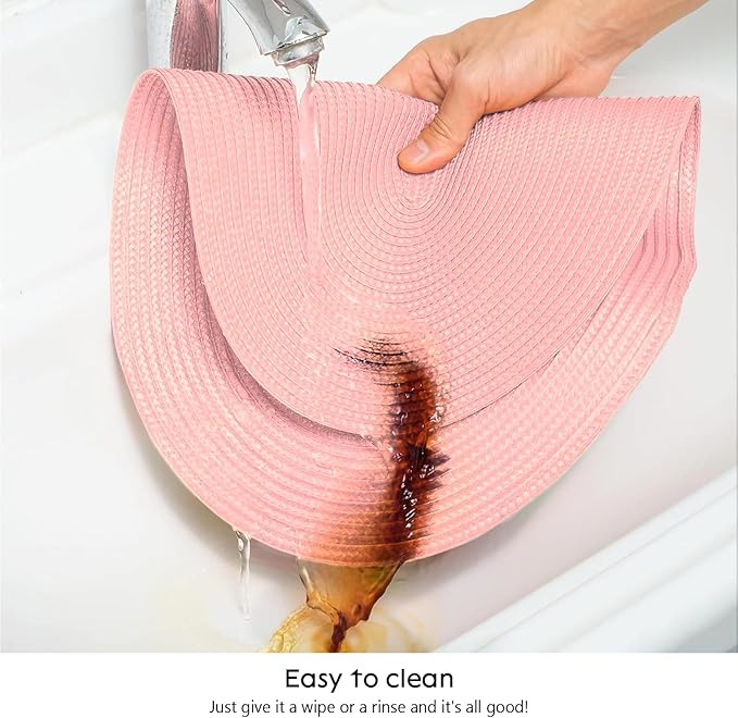 AHHFSMEI Placemats Set of 4 for Dining Table Washable Woven Non-Slip 18x12 inches Placemat Heat-Resistant Durable Table Mats for Dining Table Easy to Clean(Pink 4)