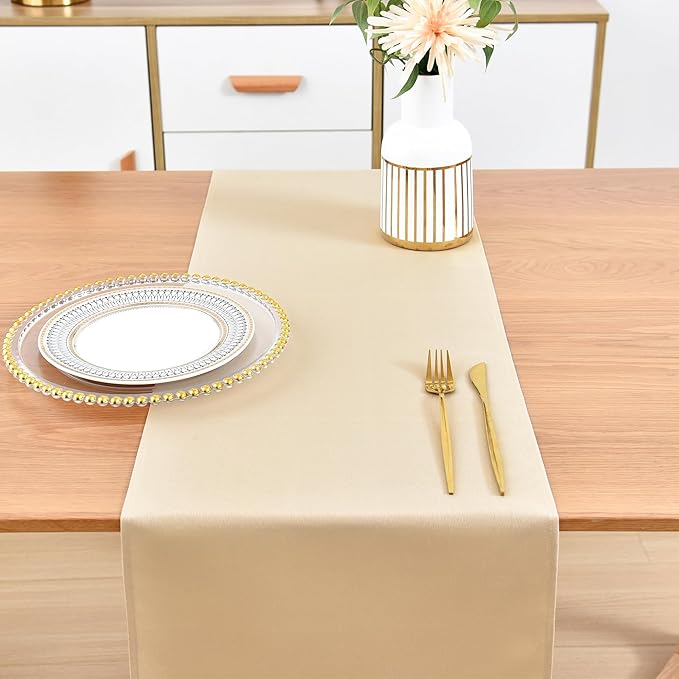 Farmhouse Beige Table Runner Dining Table Runners 48 Inches Long Coffee Table Runner for Dresser Living Room Bedroom Holiday Party Banquet 12X48 Inch