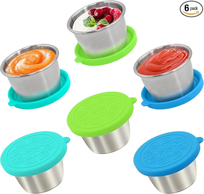 Qukaka 6x2.7 Oz Salad Dressing Container to Go,Handy Leakproof Stainless Steel Meal Prep Containers Reusable,Sauce Containers for Lunch Box, Picnics, Travel, Office and Kitchen Storage