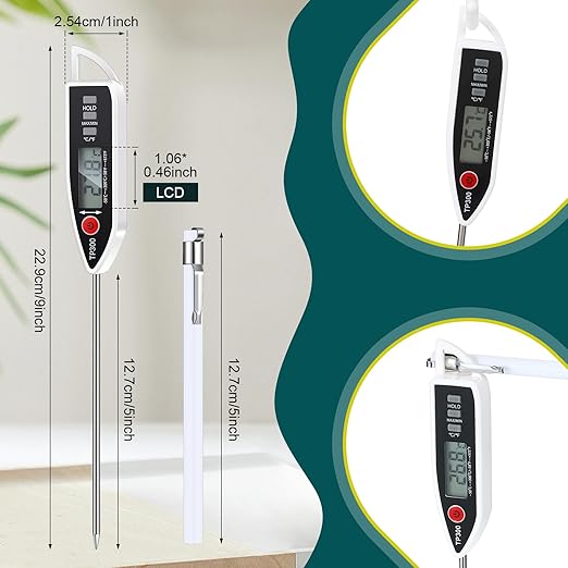 Copkim 6 Set Waterproof Food Thermometer for Water, Liquid, Candle and Cooking Digital Meat Thermometer with Long Probe Instant Read for Kitchen BBQ Grill Candy (White)