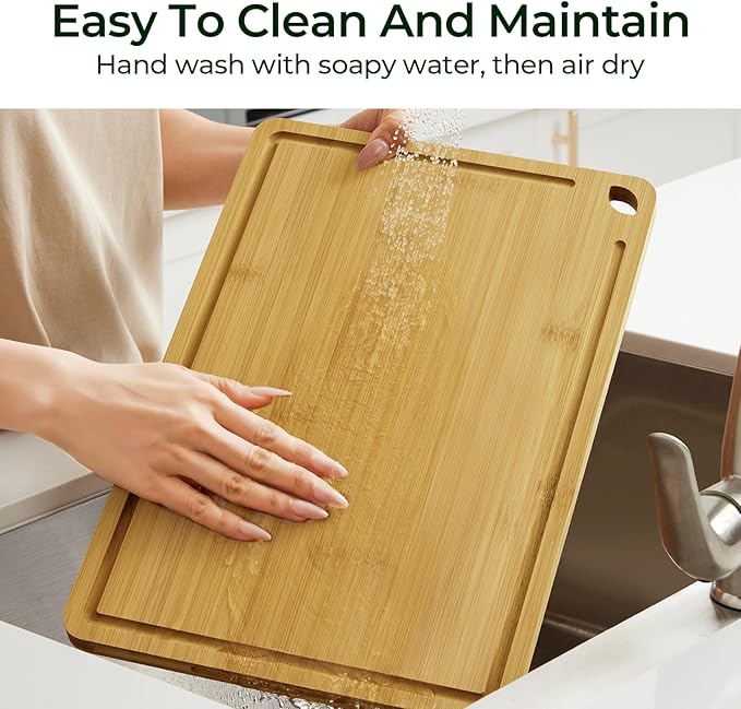 Keechee Chopping Board 2-Pcs Natural Bamboo Cutting Board With Juice Channels & Knife-Friendly Finish For Versatile Kitchen Use, Ideal Charcuterie & Chopping Multi-Use