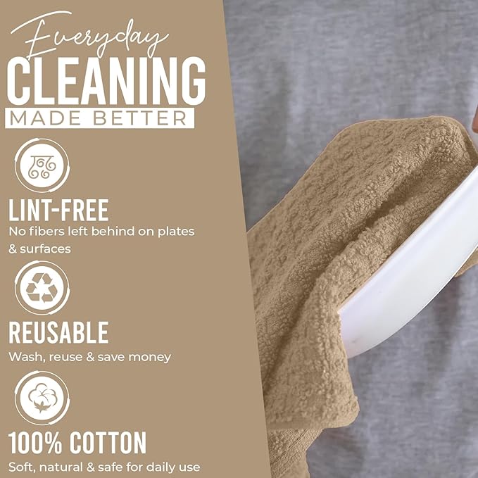 DAN RIVER Premium Kitchen Towels - [Pack of 6] 100% Cotton (16x 26 Inches) -Super Soft,Highly Absorbent, Quick Dry, Dish Towels for Kitchen Towels -Tan
