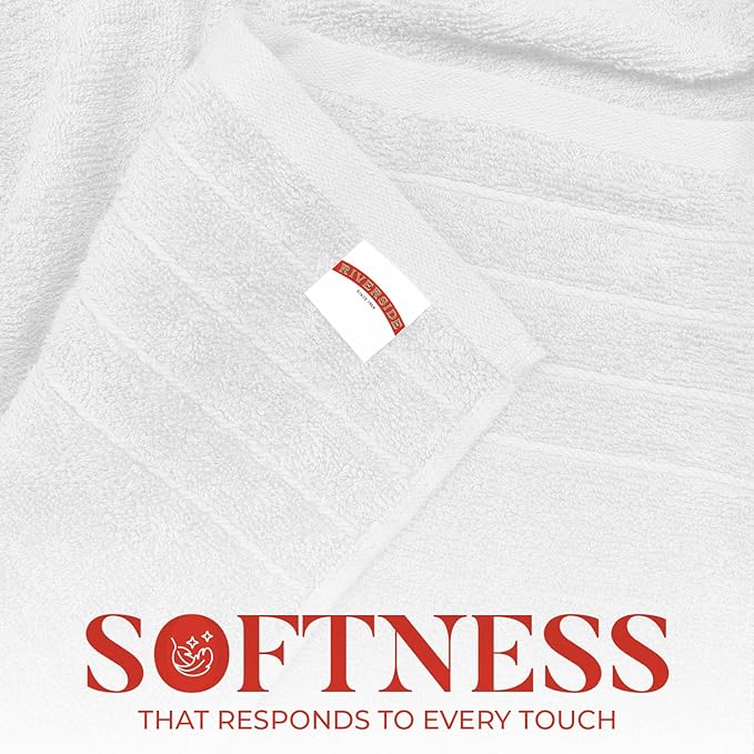 RIVERSIDE Pack of 4 Premium Extra Large White Bath Towels 30 x 60 Inches, 100% Cotton, Super Soft & Highly Absorbent, Larger & Lighter Weight, Quicker to Dry, Perfect for Bathroom