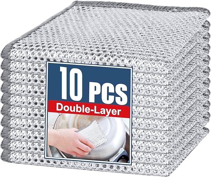 10 Pcs New Upgrade Steel Wire Dishcloth,Double-Layer Steel Wire Cleaning Cloth,Powerful Cleaning Non-Scratch Wire Dishcloth Rag for Cookware, Sinks, Dishes, Stove Tops (7.87 '' x 7.87 ''