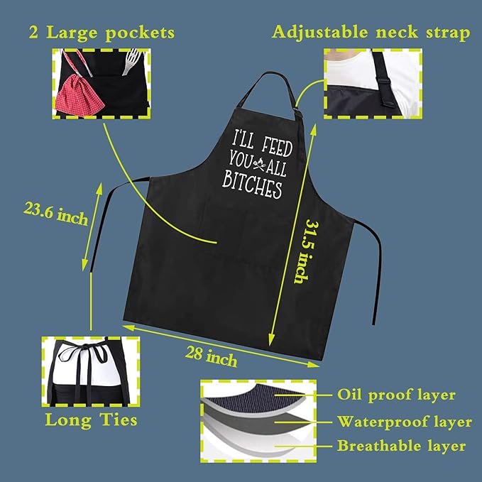 Funny apron for men Adjustable Waterproof with Pockets for Cooking Baking BBQ Gift Apron for Day, Birthday Gifts