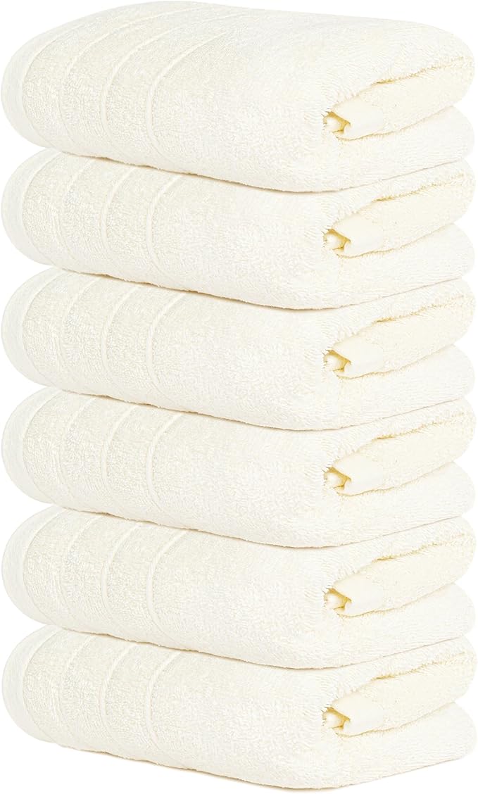 Tens Towels Pack of 6 Hand Towels, 100% Cotton, Lighter Weight, Quick to Dry, 16 x 28 Inches, Super Soft & Absorbent, Perfect for Bathroom & Kitchen, Cream