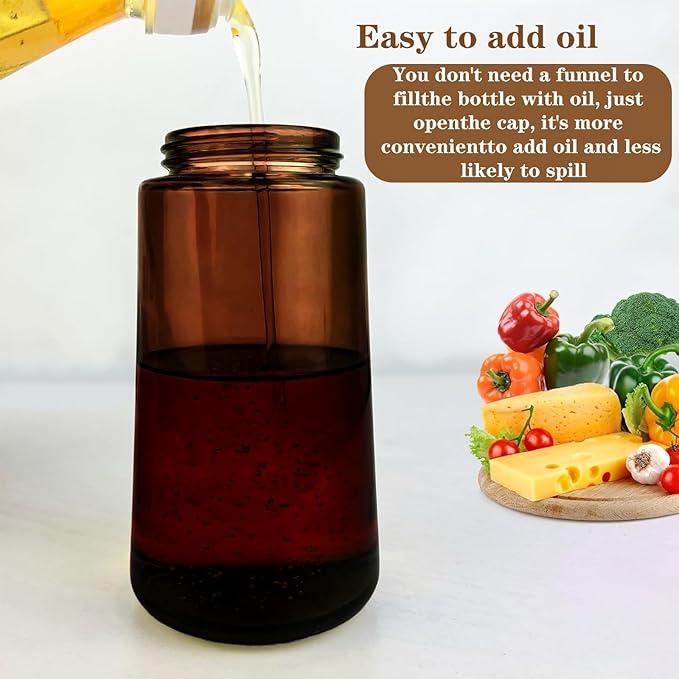 LAKUMIQI 2 in 1 Oil Sprayer for Cooking, 16oz Olive Oil Dispenser Bottle for Kitchen, Food Grade Light-Blocking Leak Proof Glass Spray Bottle for Salad, Air Fryer, BBQ