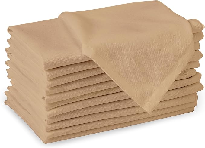 Encasa XO Light Beige Cloth Napkins Set of 6, 17"x17" | Solid Color Cotton Dinner Napkins | Washable & Reusable Wedding Napkins for Holiday Dinners, Party, & Everyday Table Decor