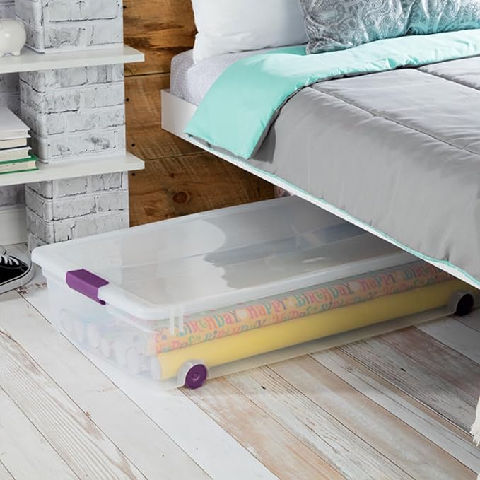 Sterilite 8-Pack 60 Quart ClearView Latch Box, Wheeled Underbed Organizer Bins with Latching Lids - Clear Plastic Organization Containers for Closet, Bedroom, Shelving Units and Everyday Home Storage