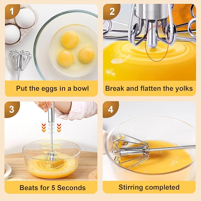 Upgraded Stainless Steel Semi-Automatic Whisk - Easy to Use Whizzy Whisk, Versatile Wisker Tool for Cooking, Kitchen Essential Egg Beater for Baking, Whisking, Beating & Stirring (10+12in）