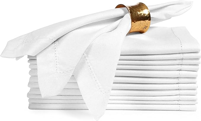 Ramanta Home 12 Pack Cloth Napkins 20x20 Inches, 100% Polyester Napkins with Hemmed Edges, Washable Reusable Dinner Napkins Ideal for Parties, Weddings, Dinner Table, Hotels and Banquets -White