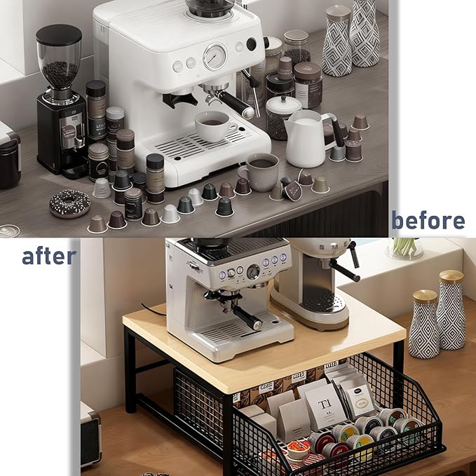 Funecy Coffee Pod Drawer Holder,Coffee Machine Storage Rack,Home Kitchen Counter Coffee Bar Organizer,Storage Basket Drawer (Black)