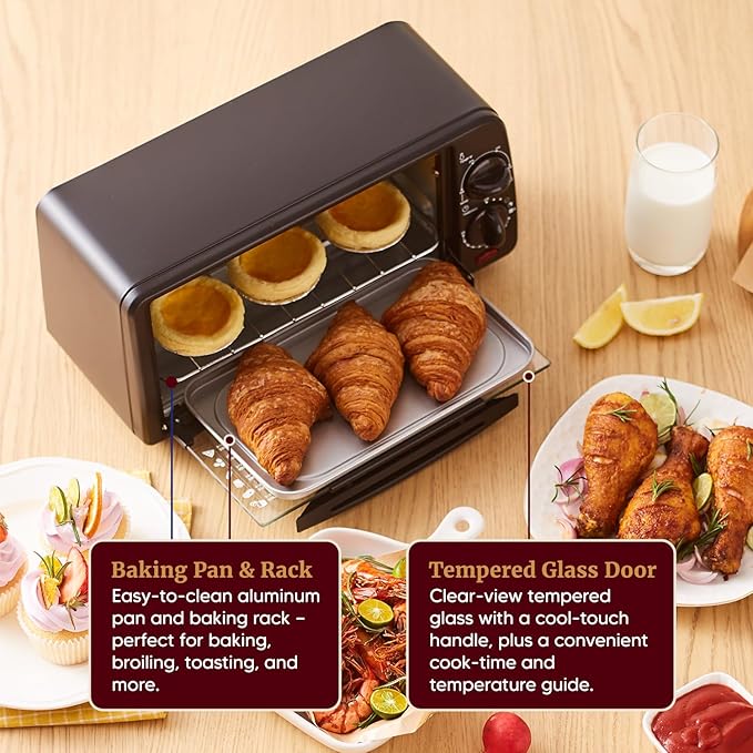 Elite Gourmet ETO236 Personal Compact 2 Slice Countertop Toaster Oven with 15 Minute Timer & Adjustable Temperature, Bake, Broil, & Toast, Black