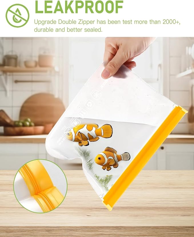 IDEATECH Reusable Freezer Bags Gallon Size, BPA Free Food Containers, Reusable Gallon Bags, Sandwich Bags, Reusable Baggies for Lunch, Travel Healthy Food (Grey, 8Pack-8Gallon)