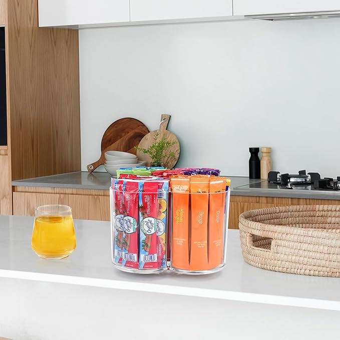 Drink Packet Organizer for Powdered Drink Mix,Powder Packet,Water Packet,Water Flavor Packet,Lazy Susan Organizer for Drink Mix Rotating Holder for Drink Mix Necessities (Flower)
