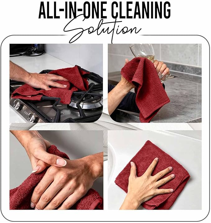 RIVERSIDE Pack of 12 Washcloths, 12 x 12 Inches, 100% Cotton, Premium Flannel Face Cloths, Highly Absorbent & Soft Feel Fingertip Towels (Classic Red, 12 Pack)