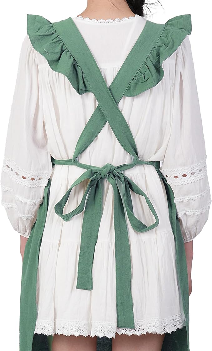 Aoomzoon Vintage Aprons for Women with Pockets Cute Lace Ruffle Adjustable Apron for Cooking Kitchen Baking Gardening