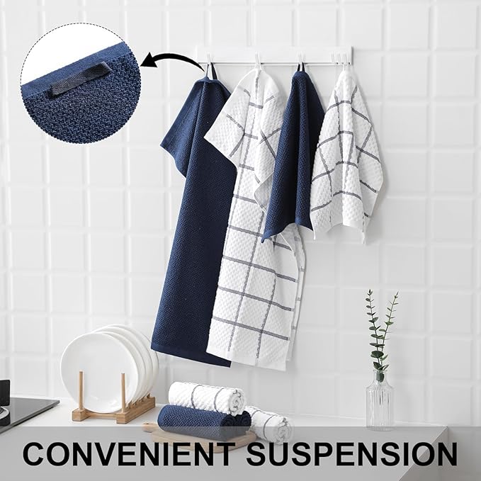 12 Pack Kitchen Towels and Dishcloths Set, 100% Cotton Soft and Absorbent Kitchen Towels 16 x 25 inche & 13 x 13inche Dishcloths