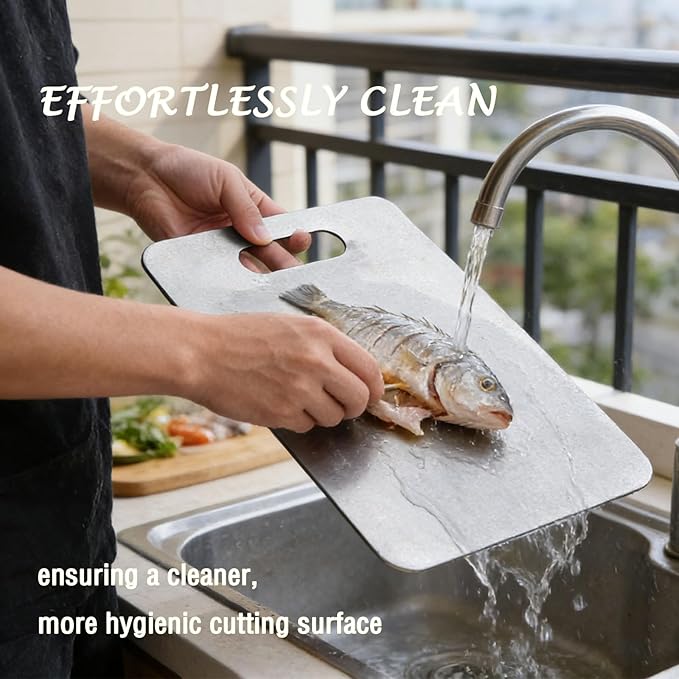 100% Pure Titanium Cutting Board, Titanium Cutting Boards for Kitchen Dishwasher Safe, Food-Grade Metal Meat Chopping Board Mat for Cooking Tasks and Outdoor Charcuterie Party (L, 13.38”×9.25”)