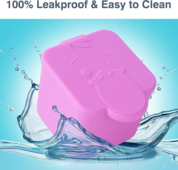 Homotte Leakproof Dips Containers Compatible with Omie Lunch Box, 2x 4 oz Salad Dressing Container To Go, Small Silicone Snack Condiment Container with Lids for kids (Pink/Teal)