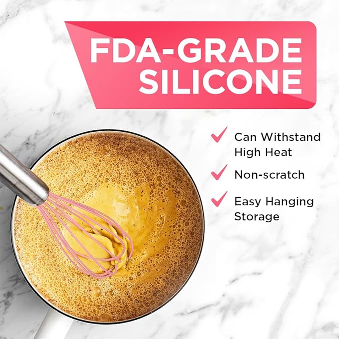 Silicone Whisk Set - Non-Scratch - Pink
