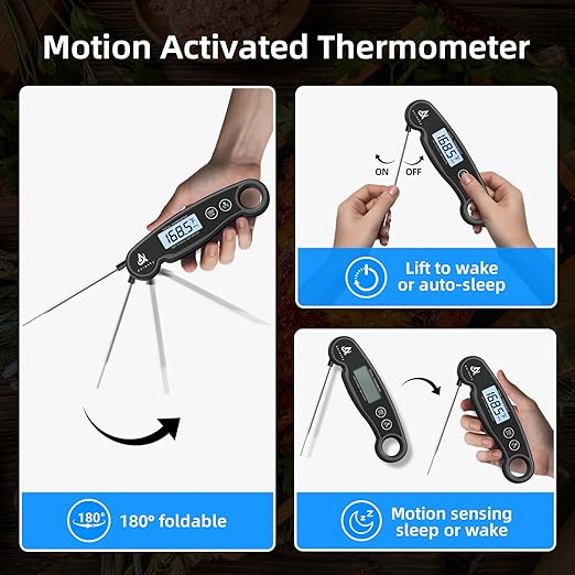 Instant-Read Meat Thermometer Digital for Cooking and Grilling, Waterproof Food Thermometer with Backlight, Calibration & Hold Function for Kitchen, BBQ, Deep Fry, Candy, Liquid (Black)