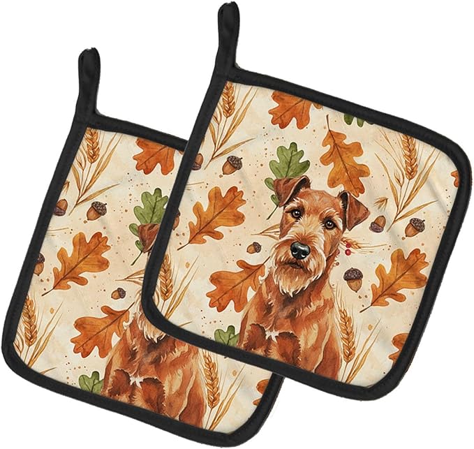 Caroline's Treasures Irish Terrier Heirloom Fall Pair of Pot Holders Pair 7.5x7.5 Quilted Insulated Hot Pads Decorative Kitchen Gift Made in USA