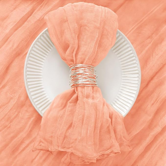 DeZerlor 12 Pack Peach Cheesecloth Napkins Spring Cloth Napkins Set of 12 Dinner Napkins Bulk 21x21 Inches for Wedding Bridal Shower Baby Shower Parties