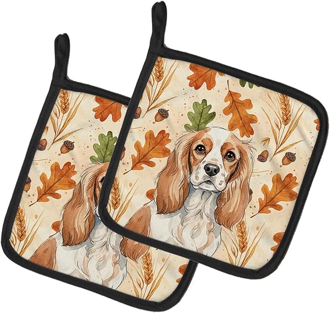 Caroline's Treasures Blenheim Cavalier Spaniel Heirloom Fall Pair of Pot Holders Pair 7.5x7.5 Quilted Insulated Hot Pads Decorative Kitchen Gift Made in USA