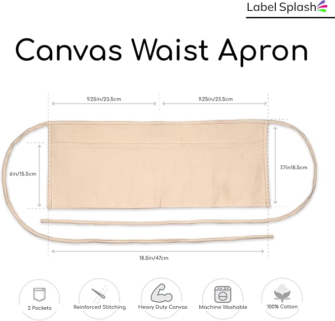 LABELPLASH 2 Pocket Canvas Work Waist Nail Apron Belt Washable Tool Utility Gardening Woodworkers Roofers Artists & Crafts