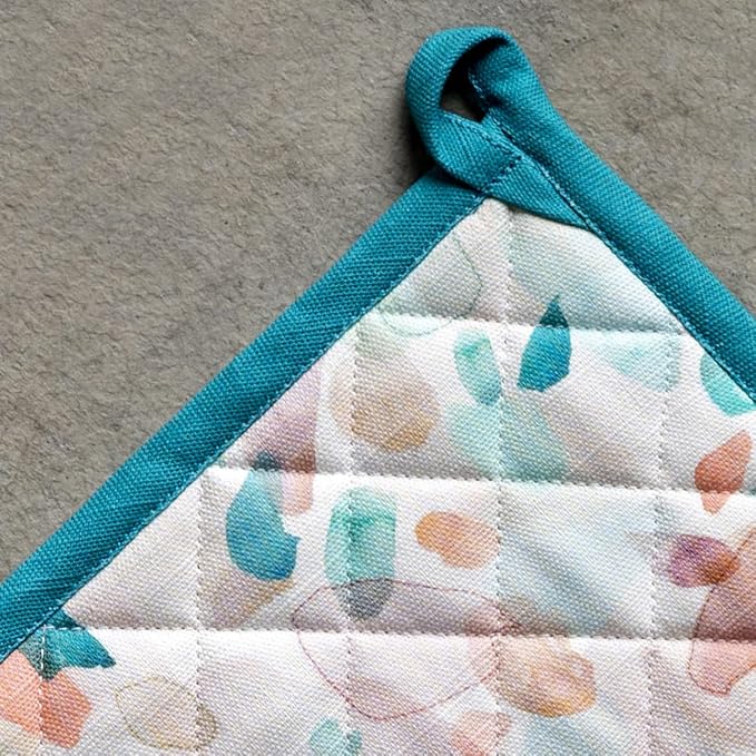 Maison d' Hermine Pot Holders 100% Cotton Heat Resistant Potholders 8" x 8" Hot Pads with Loop BBQ Cooking Baking Gifts for Mothers Day Handling Hot Pans Spring/Summer (Pack of 1, Summer Picnic)