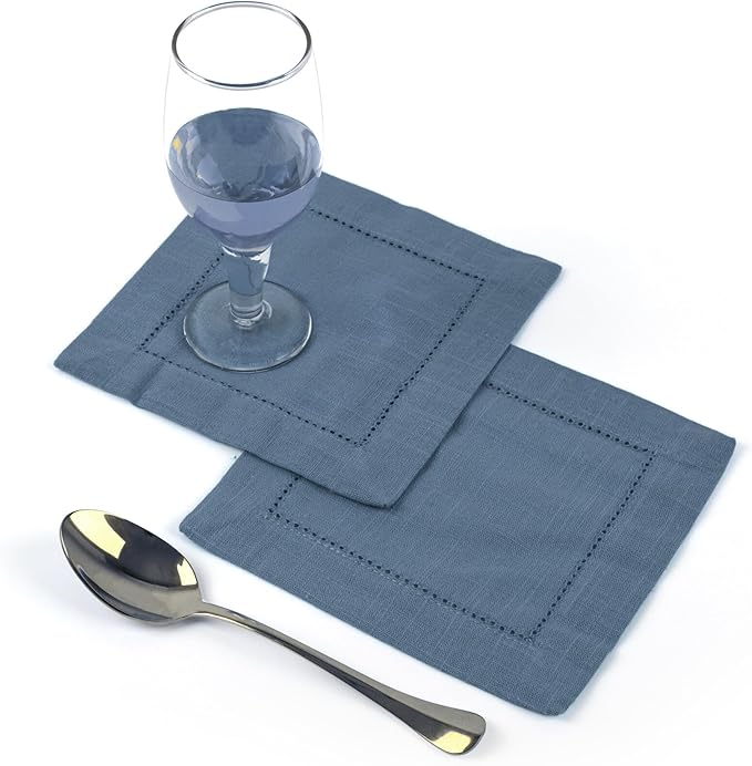 FINGERCRAFT Cocktail Napkins 6 x 6 Inch Premium Quality Cotton, Generous Hemstitch and Mitered Corner Set of 12 Coaster Cloth Stellar