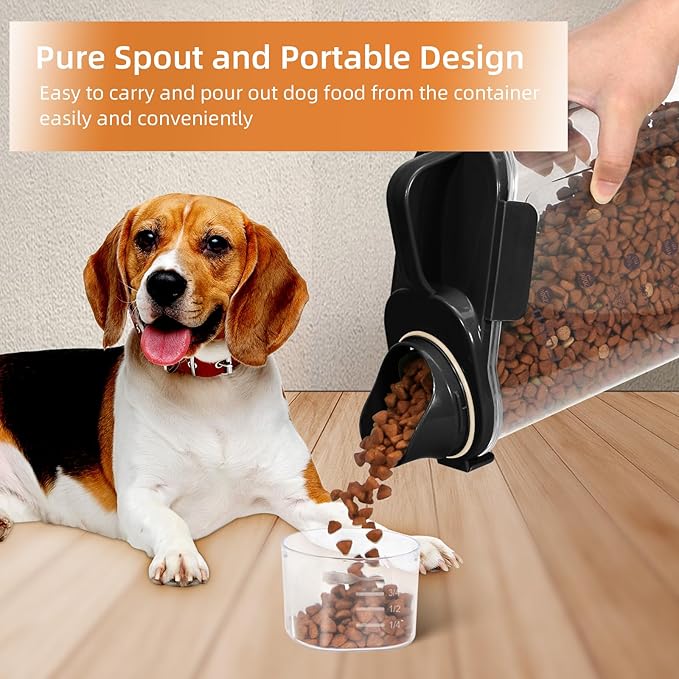 LEAWALK Airtight Small Cat Dog Pet Food Storage Containers BPA Free, with Large Pour Spout/1 Measuring Cup/ 4 Safety Locks and Double-layer Silicone Strip (Black X 2, 3L-2pack)