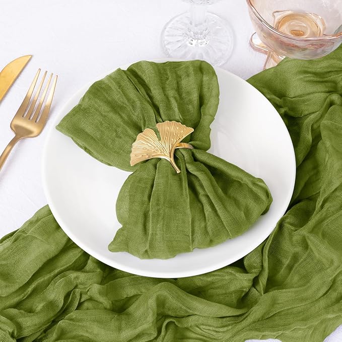 DeZerlor 20 Pack Olive Green Cheesecloth Napkins Spring Cloth Napkins Set of 20 Olive Dinner Napkins Bulk 21x21 Inches for Wedding Bridal Shower Baby Shower Parties