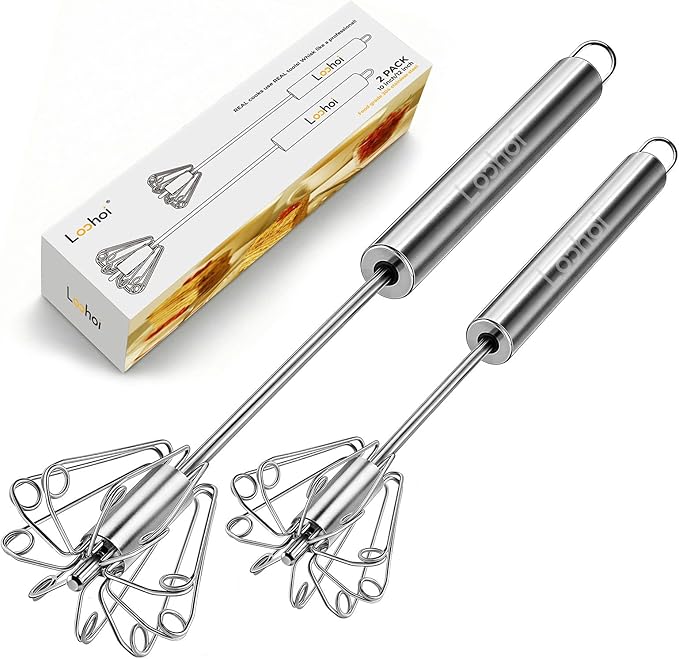 Upgraded Stainless Steel Semi-Automatic Whisk - Easy to Use Whizzy Whisk, Versatile Wisker Tool for Cooking, Kitchen Essential Egg Beater for Baking, Whisking, Beating & Stirring (10+12in）