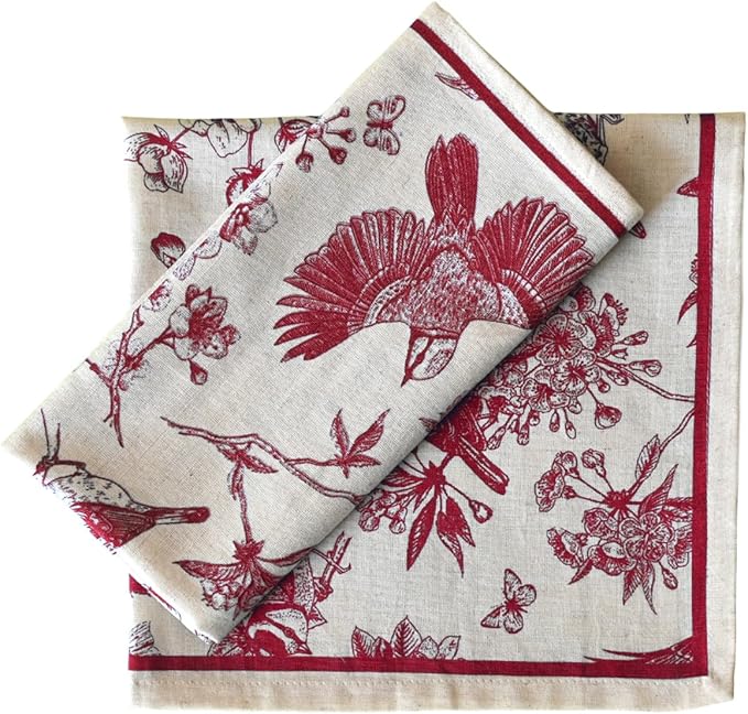 FINGERCRAFT Cloth Napkins, Set of 12 Cotton Linen Blend Printed Dinner Napkins Cloth Mitered Corner Perfect for Parties Dinners Weddings Cocktail Christmas Easter 20x20 Toile Red