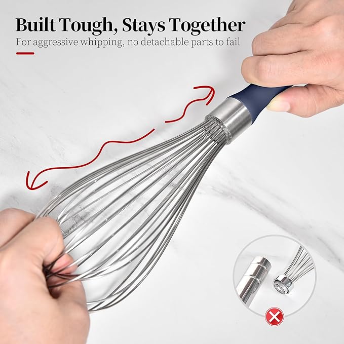 12inch Kitchen Wire Whisk, 18/10 Stainless Steel Metal Balloon Wisk （Large, Midnight Blue）