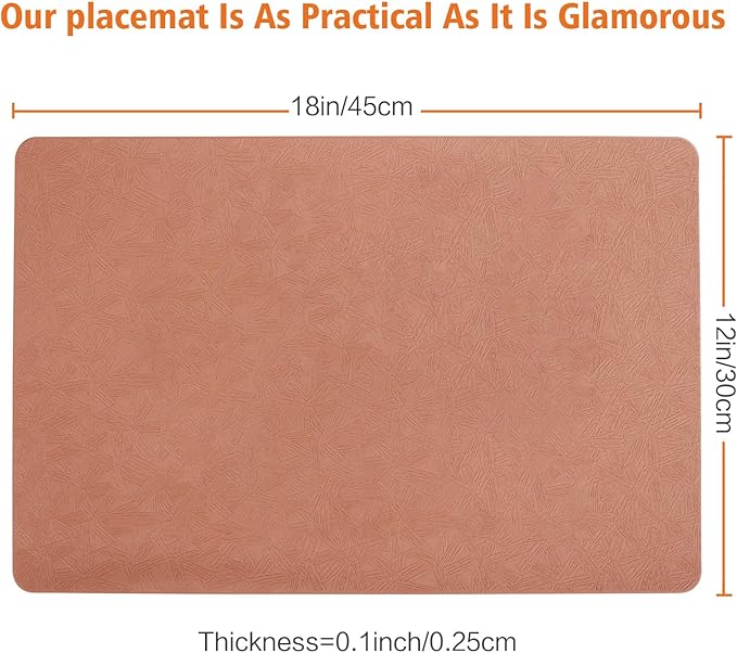 Vinyl Placemats Set of 4 Heat Resistant Easy Clean Non-Slip Place Mats for Dining Table. Faux Leather Waterproof Stain Resistant Wipeable Washable PU Table Mats(4, Coral)