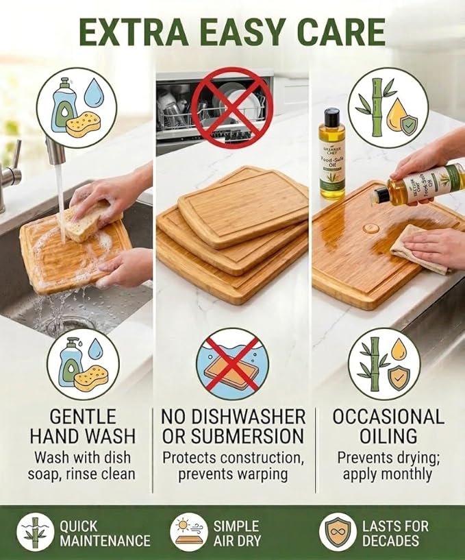Greener Chef Luxury XL Bamboo Cutting Board Set of 3 with Vertical Grain Strength Technology - Extra Large Wood Cutting Boards for Kitchen and Lightweight Chopping Board Set - Replacements for Life