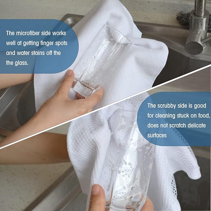 SINLAND Microfiber Dish Cloth Washing Cloths for Dishes Best Kitchen Cloths Cleaning Cloths Wash Cloth for Kitchen Poly Scour Side 12Inchx12Inch 20 Pack