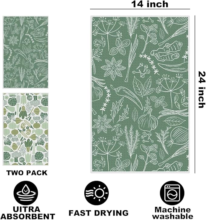 2Pcs Vegetables Kitchen Towels, Cute Botanic Tea Towel Decorative Reusable Dish Hand Towels Vegetables Lover Gifts for Cleaning Drying Women Mom Housewarming Gifts 14 x 24 Inch Kitchen Home Decor