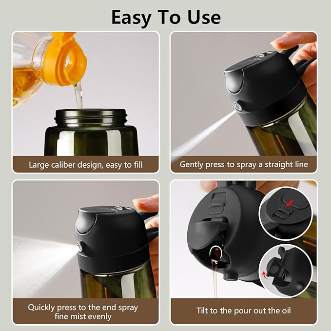 SWEET VIEW - Olive Oil Sprayer for Cooking, 16oz/470ml Glass Light-Proof Oil Pourer for Kitchen with Stickers for Air Fryer, Cooking, Salad, and BBQ with Stickers
