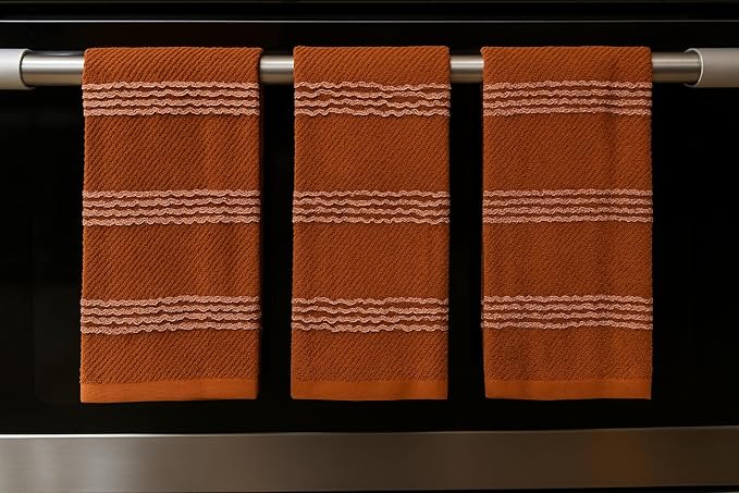 Serafina Home Terracotta Orange Rust Kitchen Hand Dish Towels: Oversized 18" x 28",100% Cotton Soft Absorbent Dish Cloths for Cleaning Drying, Set of 3 Multipurpose for Everyday Use