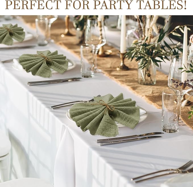 Preboun 24 Pcs Fringe Napkins Bulk Cloth Cotton Soft 17 x 17 Inch Rustic Reusable Washable Festive Square Table Napkins with Fringe for Parties Wedding Restaurant Table Accessory (Olive Green)